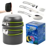 Anseom Camping Cookware Mess Kit, Aluminium Backpacking Cooking Set Foldable Outdoor Picnic Pot Pan Cookware for 1 to 2 People Hiking Trekking and Camping