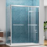 LENPHILVEE 60" W x 32" D x 76" H Semi-Framed Double Sliding Shower Glass Door, SGCC 3/8" & 5/16" Tempered Glass, Double Nano Coating, Aluminum, Leak-Proof, Chrome, (Shower Base Not Included)