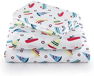 Vonty Kids Twin Sheet Set Small Boat Brushed Microfiber Bed Sheet for Boys & Girls, Ultra Soft & Easy to Wash (1 Fitted Sheet + 1 Flat Sheet + 1 Pillowcase)