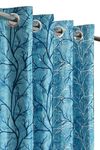 MOGNE FAB Polyester Floral Printed Door Curtains 7 Feet Long Set of 2 Pieces, Aqua