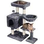 Yaheetech Cat Tree, 96cm Cat Tower with Large Perch, 6 Cat Scratching Posts and Cozy Condo for Indoor Cats, Cat Activity Centre Cat House for Large Cats, Dark Grey