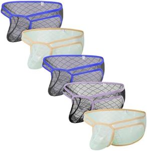 JINSHI Men's See Through Mesh Briefs Low Rise Bulge Enhancing Pouch Sexy Sheer Underwear Multipack-Large