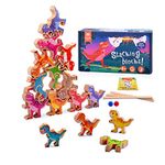 Dinosaur Stacking Building Toys for Boys, PIIOSER Wooden Dinosaur STEM Montessori Educational Learning Block Toys for Kids Cool Birthday Party Game Gifts for 4 5 6 7 8 Years Old Boys Girls