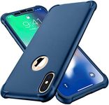 ORETECH Compatible with iPhone X Case iPhone Xs Case with [2 x Tempered Glass Screen Protector] 360°Full Body Shockproof Case Ultra Thin Hard PC Silicone Case Cover for iPhone X/XS 5.8'' - Blue