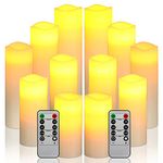 LED flameless Candles, Fireplace Decorations, Battery Candles, 12 Ivory Wax Candles, with Remote Timer (Without Batteries).