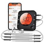 Bluetooth Meat Thermometer Smart Wireless Remote Digital BBQ Thermometer APP Controlled with 6 Stainless Steel Probes Large LCD Display for Cooking Smoker Grilling Oven