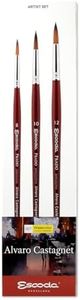 Escoda Signature Series Artist Watercolor and Acrylic Brush Set, Alvaro Castagnet Set #1, Prado Synthetic Sable, Size (Round) 8, 10 & 12