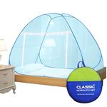 Classic Mosquito Net for Single Bed Foldable Machardani Polyester Strong 30GSM mesh, PVC Coated Steel Wire- Full Blue