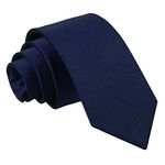 DQT Plain Glossy Satin Polyester Wedding Neck Tie for Boys 7-12 Years Old in Navy Blue