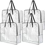 Fasmov 4 Pack Oversized Clear Storage Bag with Handles and Zippers, Vinyl Storage Bag for Comforter, Blanket, Bedding, Duvet, Transparent Moving Totes, Under the Bed Storage, Garage Organizer