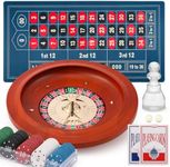 Proshine 11" Roulette Wheel Set: Solid Roulette Wheel with 47.2 * 23.6” Roulette Table Layout Felt Mat 100pcs ABS Poker Chips Roulette Win Marker 2 Decks of Playing Cards Casino Game Sets