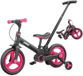 JMMD Toddler Bike with Push Handle for Kids 18-60 Months, 6 in 1 Foldable Push Bike with Training Wheels, Pedals, Brakes, Kickstand, Kid Balance Bike Gift & Toys for Boy & Girl, Rosered