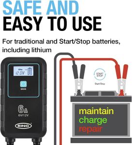 Ring SmartCharge 6A Car Battery Charger & Maintainer – Crocodile Clips, Hanging Hook, Lithium & Lead Acid Compatible