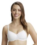 Jockey 1723 Women's Wirefree Padded Super Combed Cotton Elastane Stretch Medium Coverage Lace Styling T-Shirt Bra with Adjustable Straps_White_36B