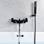 Waterfall Wall Mounted Bath Mixer Tap Wall Mounted Bath Tap Bathtub Filler Mixer Tap Handheld Shower Bath Mixer Tap with Shower Attachment (Black)