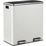 LIFERUN Double Compartment Rubbish Bin, 2 x 30 L, Kitchen Waste Bin with 2 Compartments, Soft-Closing Metal Pedal Bin with Lid and Plastic Inner Bucket, for Waste Separation, Ivory White