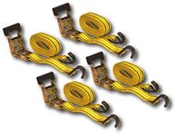 HFS(R) 4PC 1-1/2" x 15 ft Heavy Duty Ratchet Cargo Tie Down Straps 3000lbs Dual J-Hooks (Yellow)