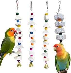 Parrot Toys 4-Pack with Cuttlebone for Birds - Calcium Chew Toys & Grinding Stone for Parakeets, Budgies, Cockatiels, Lovebirds - Promotes Beak Health, Prevents Destructive Chewing, Easy to Install