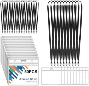 Diealles Shine Portatarjetas de Identificación, Paquete de 50 Portatarjetas de Identificación con Cinta, Porta Credencial de PVC Transparente Para Negocios, Ferias, Escuela (Horizontal, Negro)