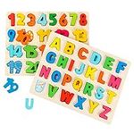 wondertoys Wooden Alphabet Puzzles Set ABC Letter and Numbers Puzzles Board for Girl Boy Learning Educational Toys