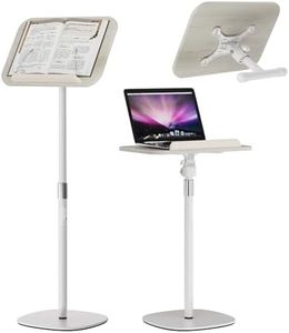 TideNaga 2-in-1 Floor & Desktop Book Stand with Thickened 9 lb Metal Base | 100% Solid Wood, Panel 15.74x11.41in,180° Tilt ,Height 16.5 to 50.18 inchesSteel Pole, T-shaped desktop stand