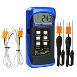 Handheld Digital K-Type Thermometer with Dual Channels and 4 Thermocouples (Wired & Stainless Steel) -50 to 1300°C (-58 to 2372°F) Range Kelvin Scale, High-Temperature Measurement Sensor