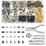 140 Set Snap Fasteners Kit, Metal Snaps Buttons Press Studs with Punch Pliers and 4 Pieces Fixing Tool Kit, for Leather, Coat, Jeans Wear, Bags, DIY Craft, Shoes, Belts Repair 6 Colors (12.5mm)