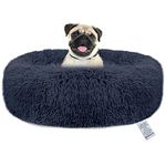 OKPOW Donut Dog Bed,60cm Calming Anti Anxiety Medium Dog Beds,Washable Soft Warm Plush Fleece Fluffy Soothing Cat Pet Cushion,Round Orthopedic Relief Improved Sleeping Non Slip Bottom Kitten Bed