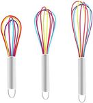 3Pcs Silicone Whisk Set Plastic Whisks Small Silicone Tipped Balloon Whisk Rainbow Whisk Colourful Childrens Whisk Mini Hand Whisk Manual Kids Whisk for Baking Cooking Non Stick Pans 8/10 /12Inch