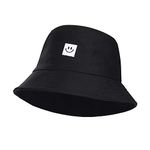 MaoXinTek Bucket Hat Foldable Cotton Sun Beach Cap Lovely Smile Fisherman's Hat for Holidays School Shopping Hiking Black