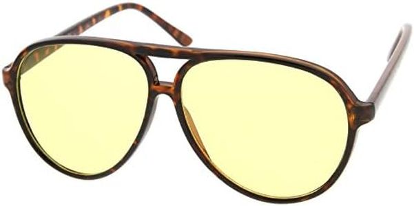 zeroUV Retro Large Plastic Aviator Sunglasses with Blue Light Driving Lens, C09 - Tortoise / Yellow (Night Driving), One Size