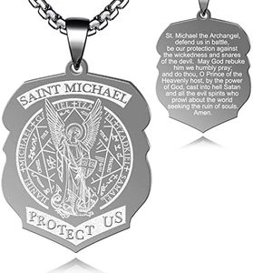 FLYUN St Michael Necklace for Men, Archangel Saint Michael Pendant Medal in Stainless Steel, Stainless Steel, No Gemstone