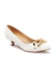 Carlton London Women White Stylish Slip-on Pump Shoes with Kitten Heels, Pointed Toe (40)