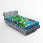 ABAKUHAUS Kids Fitted Sheet, Funny Pirate Ship Island, Soft Decorative Fabric Bedding All-round Elastic Pocket, 90 x 190 cm, Multicolor