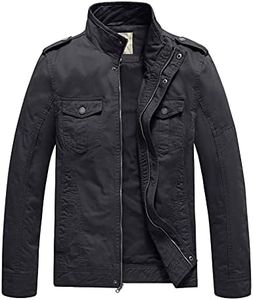 WenVen Men's Washed Cotton Military Jacket (Grey, Medium)