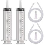 MOTUO 2 Pack 150ml Large Syringe with 130cm Tube Plastic Measuring Syringe for Oil Fluid Suction, Nutrient Measuring, Watering Experiments Industrial