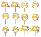 SVM CRAFT® acylic Happy birthdya Cake Topper, 12 Pieces Happy Birthday Golden Cake Topper Acrylic Gold Birthday Cupcake Topper - 6 Styles