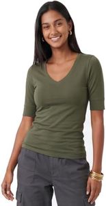 Emmalise Women's Slim Athletic Fit Vneck Tshirt Half Sleeves Top (Olive, 3XL)