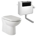 VeeBath VTY001A Pro Bathroom D Shaped White Modern Back to Wall BTW WC Toilet Pan with Soft Close Seat & Concealed Cistern-550mm Projection