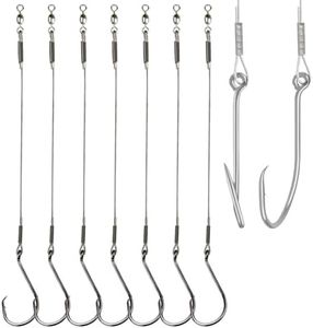 Vipfish Fishing Hook Rigs 25/50 Pack - Circle Hook 1/0-10/0 with Stainless Steel Leader, Crane Swivel - Heavy Duty Saltwater Rigs for Catfish, Shark, Surf & Bottom Fishing