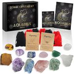 14pcs Aquarius Zodiac Crystals Gift Set Crystal and Healing Stones Star Sign Birthstones Astrology Witchcraft Christmas & Birthday Gifts for Women