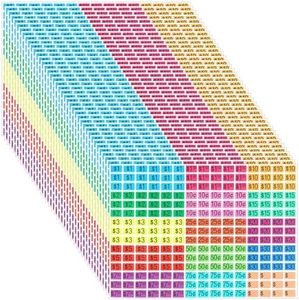 9000pcs Garage Sale Stickers with Prices, Colored Yard Sale Price Tags Stickers Rectangle Pre Printed Price Stickers Adhesive Promotional Sale Price Label for Fle Market Sale Clothing Retail
