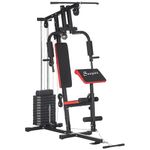 Soozier Home Gym Equipment Weight Training Machine, Multifunction Workout Machine with 143lbs Weight Stack for Full Body Workout and Strength Training, Red