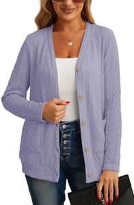 GRECERELLE Women's Lightweight Cardigan Sweater Casual Long Sleeve Knit Cardigan Open Front Outwear Jacket with Pockets, 10 Purple, Large