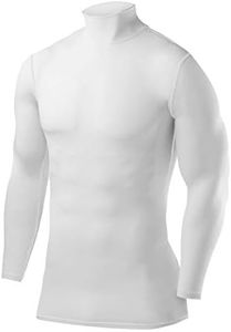 PowerLayer Boys' Compression Base Layer Top Long Sleeve Under Shirt - White Mock Neck, 12-14 Years (Boys X-Large)