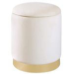 SOFT ASS Small Round Storage Ottoman, Velvet Upholstered Footrest Stool Ottoman with Gold Metal Round Base, Apply Living Room Bedroom Entrance (White, Small)