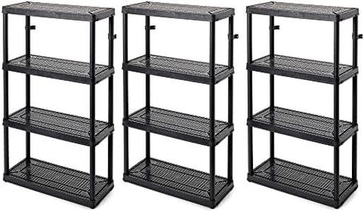 Gracious Living 4 Shelf Fixed Height Medium Duty Storage Unit 14 x 32 x 54.5 Organizer System for Home, Garage, Basement, & Laundry, Black (3 Pack)