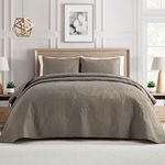 BOURINA Ultrasonic Quilt Set Bedspreads 3-Piece Bedding Set Pre-Washed Microfiber Ultra Soft Lightweight Flower Coverlet Set for All Season, King Taupe