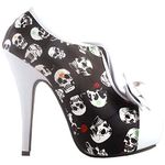 SHOW STORY Vintage Black White SkullSkull Print Bow Platform Stiletto High Heel Ankle Boots,LF30427AB41,7 UK,Black White Skull