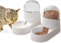 Kathson Automatic Cat Feeder, Automatic Gravity Dog Feeder Set, Pet Automatic Waterer Feederer, Cat Food Dispensers Set 2L for Small Pets, Puppy, Kitten（white）